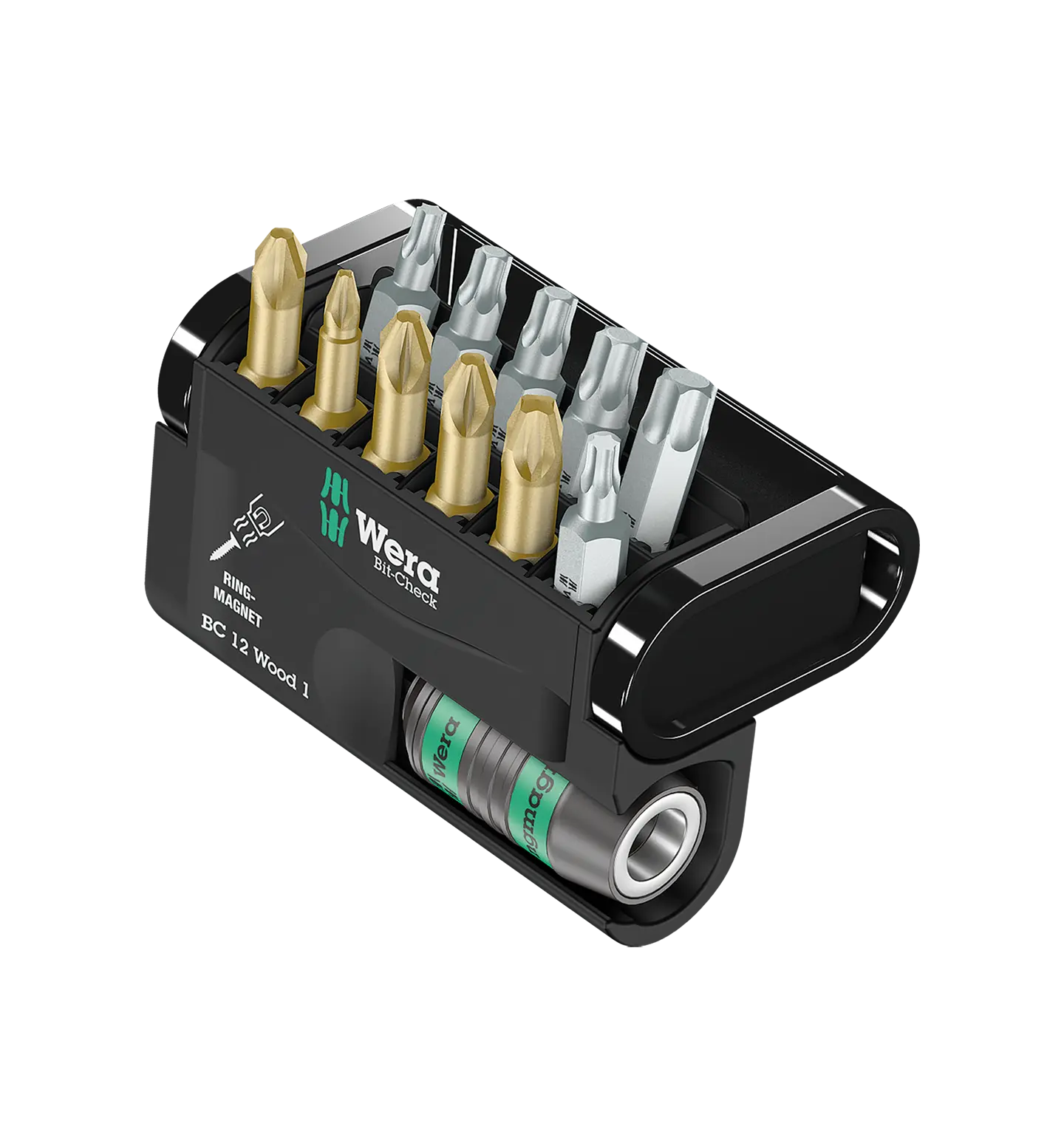 Fullt utsnitt av Bit-Check 12 Wood 1 Bitssett 12 bits (produktet) fremstilt på en transparent bakgrunn