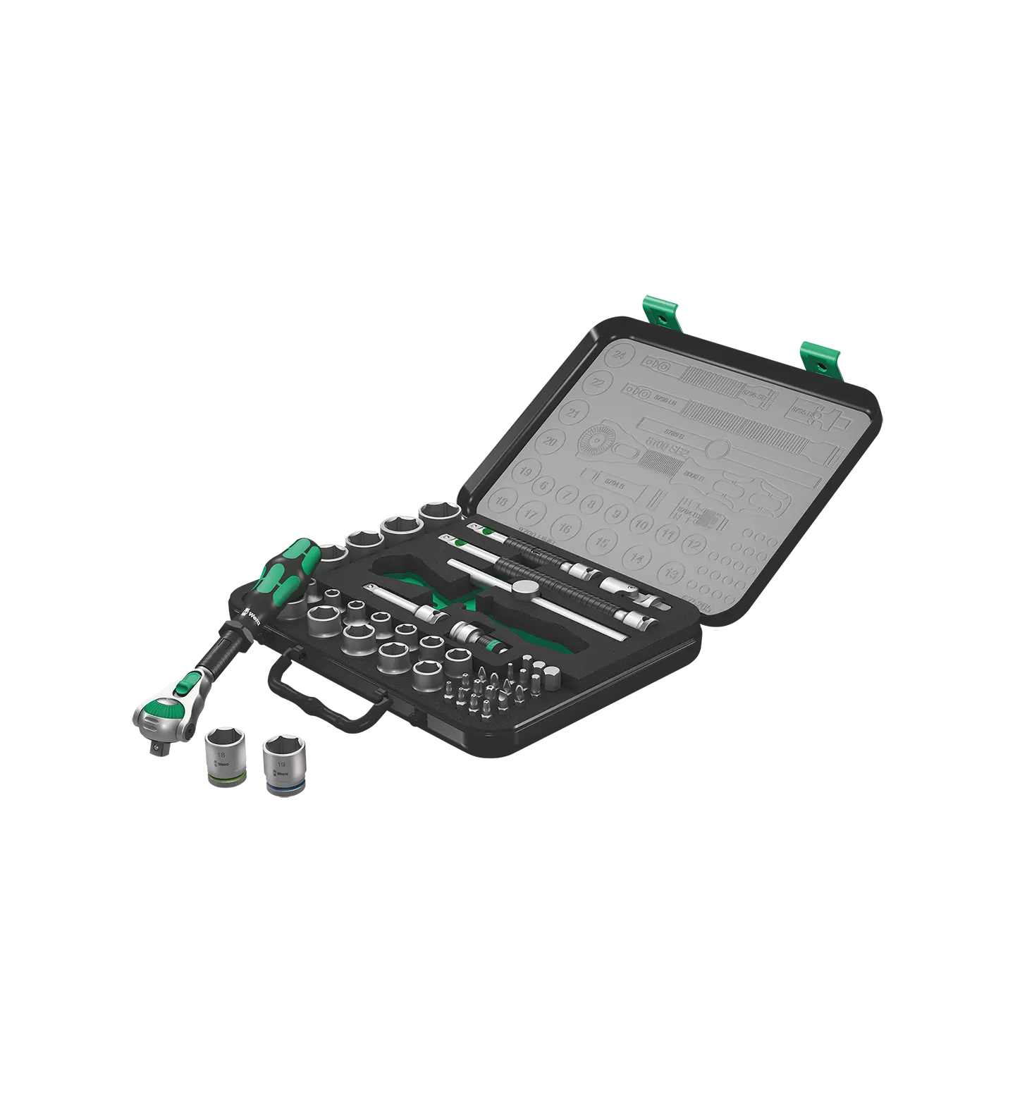 Fullt utsnitt av 8100 SA/SC 2 Zyklop Speed Skrallesett 43 deler (produktet) fremstilt på en transparent bakgrunn