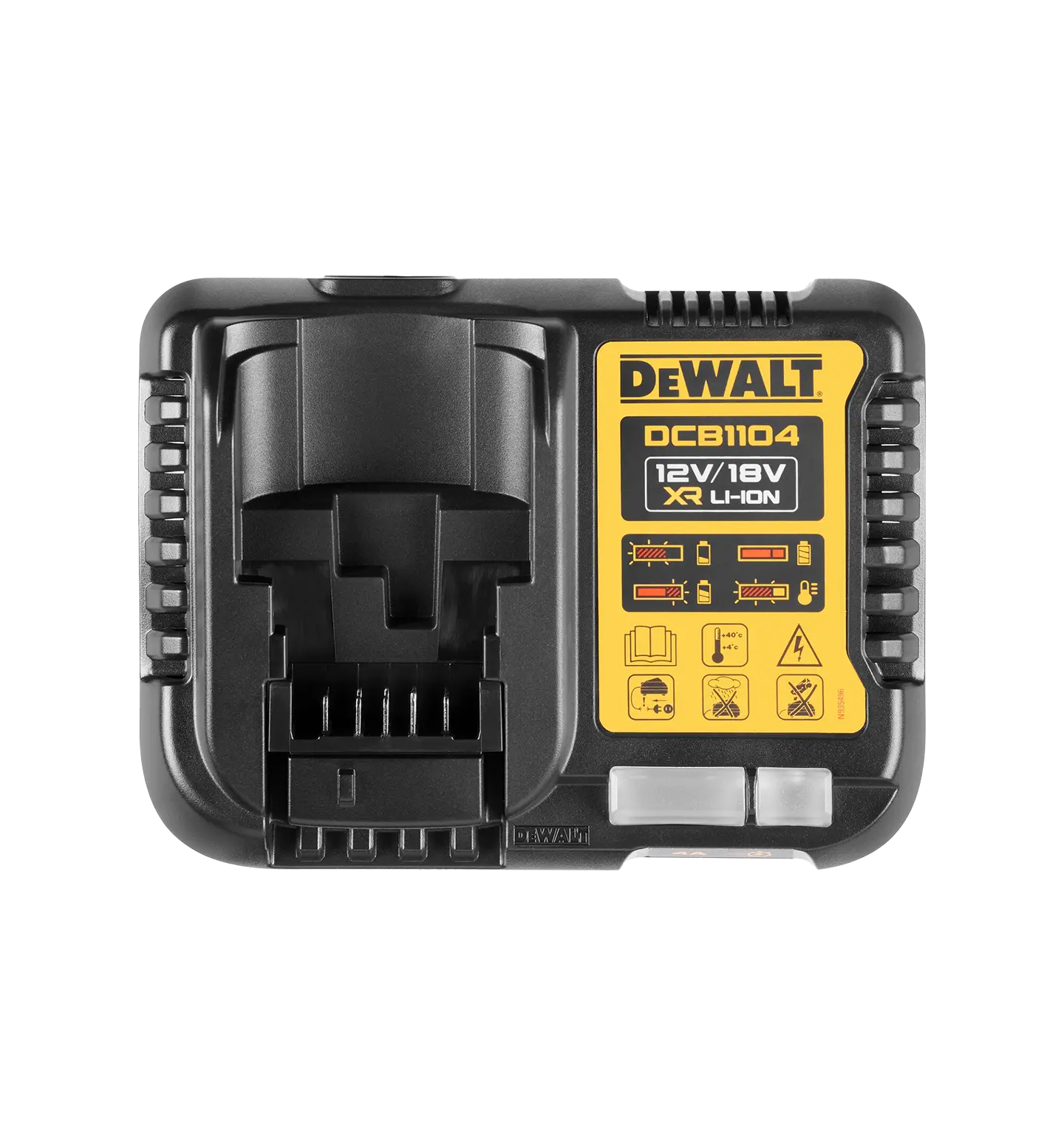 Detaljer på DCB1104 Multilader 18V/12V XR Enkel (produktet) fremstilt på en transparent bakgrunn