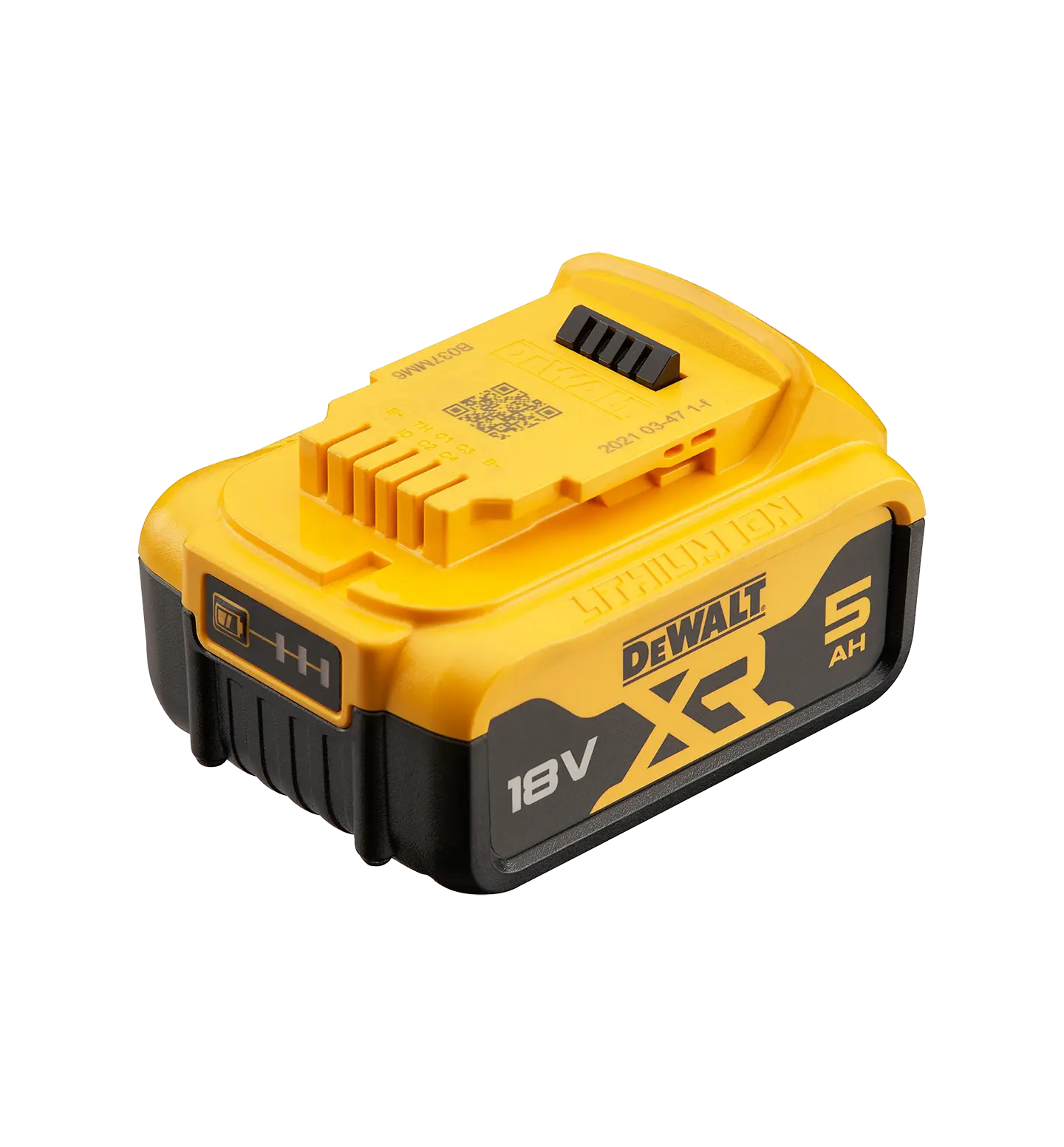 Detaljer på DCB184 Batteri 18V XR Li-ion 5Ah (produktet) fremstilt på en transparent bakgrunn