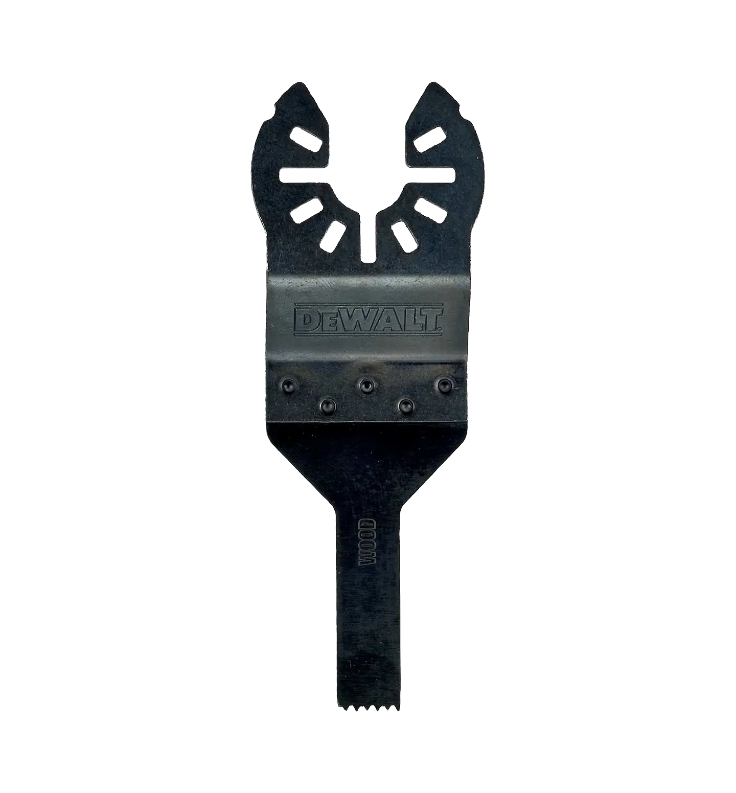 Detaljer på DT20726 Sagbladsett for multiverktøy Detaljsaging i treverk 43x10mm 5stk (produktet) fremstilt på en transparent bakgrunn